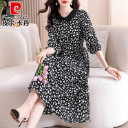 皮爾卡丹（pierre cardin）減齡碎花娃娃領(lǐng)收腰連衣裙女春秋裝2025新款氣質(zhì)高貴長(zhǎng)袖雪紡裙子 圖片色 L 100-110斤