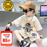 G.DUCKKIDS小黃鴨童裝男童套裝夏季2025兒童衣服寶寶潮酷太空人短袖兩件套潮 太空人套裝 米白色geioqgg 90 建議1~2歲【 80-90cm】