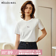 Olrain歐芮兒法式白色短袖T恤女夏季新款簡約正肩顯瘦上衣 白色（字母） XL