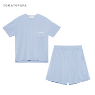 TOMATOPAPA新款家居服套裝夏季睡衣男士休閑簡約字母短袖T恤短褲 霧藍色 L