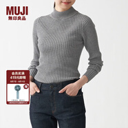 無印良品 MUJI 女式 寬羅紋 可水洗 半高領(lǐng)毛衣長袖針織衫 BAA02A1A 灰色 S