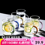 唯銘諾玻璃喝水杯耐熱茶杯子套裝家用帶把透明高硼硅玻璃杯 6只裝300ML