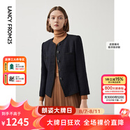 朗姿法式小香風高級感黑色藍色西裝氣質(zhì)西服短外套春季新款 月夜深藍色 S