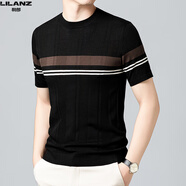 利郎夏季短袖T恤男士針織薄款男裝2025新款圓領(lǐng)休閑上衣潮 黑色1858 L 170/