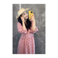 窈欣V領(lǐng)蛋糕裙2025新款棉綢洋裝外穿寬松年輕奢感顯瘦裙子 粉色蝴蝶結 M 2XL_裙長(cháng)125c建議身高157-163