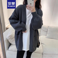 羅蒙（ROMON）秋冬新款百搭深灰色中長(zhǎng)款毛衣外套女寬松慵懶風(fēng)軟糯針織開(kāi)衫 灰色 均碼 均 碼-80-130斤