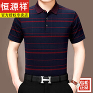 恒源祥短袖T恤男純色POLO領(lǐng)夏季清爽冰絲爸爸裝大碼半袖中老年體恤衫 3086藏青 3XL 185(175-190斤)