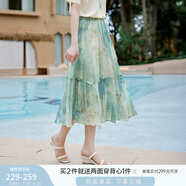 香影海邊度假暈染連衣裙女2025夏季新款民族風(fēng)波西米亞v領(lǐng)雪紡裙 綠花R85S708 半身裙 M 160/84A/95-110斤
