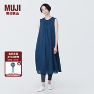 無(wú)印良品 MUJI 女式強(qiáng)捻無(wú)袖連衣裙女裝連身裙子夏季純棉全棉長(zhǎng)裙BC2JNC4S 藏青色 XS (150/76A)