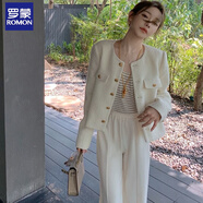 羅蒙顯瘦氣質(zhì)小香風(fēng)外套女春秋冬2025新款感粗花呢小個(gè)子短款上衣 經(jīng)典米白 專(zhuān)柜同款 S 建議80-95斤