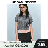 UR2025春季新款女裝蝴蝶結(jié)肌理感系帶短袖針織衫UYY950033 冷灰 M