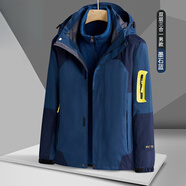 季駱森沖鋒夾克衣服男女三合一可拆卸防風(fēng)防水加絨加厚寬松外套登山滑雪 男款-牛仔藍(lán) 3XL