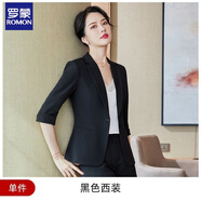 羅蒙夏季新款中袖西裝外套女薄款短款氣質(zhì)上衣七分袖小個(gè)子西服女顯瘦 黑色七分袖西裝 S