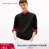 TOMMY HILFIGER【柔軟純棉】25秋冬男撞色條紋學(xué)院風(fēng)針織衫/情侶款純色毛衣 【純色繡標(biāo)毛衣】經(jīng)典黑BDS M （推薦：135-150斤）