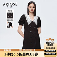 艾諾絲雅詩【商場同款】夏裝新復古泡泡袖宮廷風娃娃領雙排扣連衣裙10439073 黑色 M