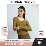 UR秋季新款女裝簡約基礎(chǔ)百搭休閑修身V領(lǐng)針織衫UWB940008 褐綠 S