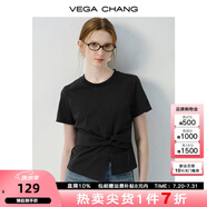 VEGA CHANG連衣裙女2025新款夏新款極簡(jiǎn)風(fēng)不規(guī)則裙擺收腰顯瘦小個(gè)子連衣短裙 高級(jí)黑（T恤） S