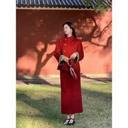 恣禾 凌茜 新中式雙面呢套裝裙羊毛兩穿外套女秋冬高腰半身裙套裝 紅色 半身裙 （25天內發(fā)） L