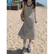 覽色 LOARSEOR條紋吊帶背心連衣裙女胖MM外穿夏季新款打底長(zhǎng)裙歐美寬松大碼裙子 白色 S
