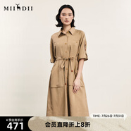 謎底連衣裙女夏季新品工裝風(fēng)復(fù)古寬松中長裙242ML0680 綠卡其 XS