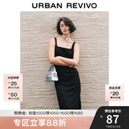 UR夏季新款女裝時尚簡約褶皺開衩無袖U領(lǐng)連衣裙UWG740077 正黑 XS