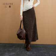 三彩2025冬季新款亮片針織裙高腰松緊半身裙A字裙長(cháng)裙氣質(zhì)M 咖啡色 S 155/64A