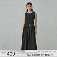 阿依蓮【商場同款】高級(jí)感鉚釘連衣裙子女夏季2025新款顯瘦無袖背心長裙 黑色 M