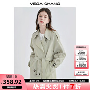 VEGA CHANG【現貨】風(fēng)衣女中長(cháng)款2025秋季知識分子大衣小個(gè)子英倫風(fēng)外套 豆沙綠 XS