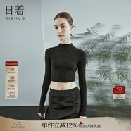 日著(zhù)（rizhuo）原創(chuàng  )女裝2025秋季新款套頭修身短上衣半高領(lǐng)小個(gè)子露腰針織衫 星光黑 L