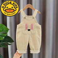 G.duck小黃鴨寶寶背帶褲3-12歲兒童牛仔長(cháng)褲男童4女童嬰幼兒春秋長(cháng)褲子 單褲長(cháng)耳朵米色 80 cm