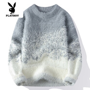 花花公子秋冬季新款漸變半高領(lǐng)毛衣青少年學(xué)生針織衫加厚非羊保暖毛衫線(xiàn)衣 灰色 L
