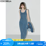 COCOBELLA簡約彈力針織牛仔連衣裙設計感休閑背心長裙FR615 牛仔藍 M