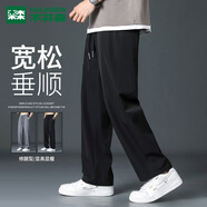 木林森（MULINSEN）休閑褲男直筒運動(dòng)舒適寬松純色百搭男士長(cháng)褲子 黑色 3XL