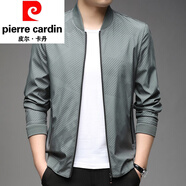 皮爾卡丹（pierre cardin）中青年男士春秋裝新款棒球領(lǐng)夾克衫斜條紋休閑外套上衣服棒球衫潮 A2229灰綠 L 175(120-135斤)
