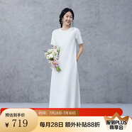 生活在左壓褶連衣裙時(shí)尚簡約百搭寬松顯瘦2025夏季新款短袖長裙女 米白色 XL