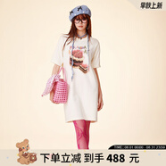 拉拉波波夏季新款蛋糕涂鴉T恤連衣裙女寬松顯瘦甜欲短裙子CBDB-WLZY11 米色 M