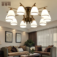 豪尊明 美式吊燈客廳燈簡(jiǎn)約現(xiàn)代LED臥室燈餐廳燈北歐大氣全屋燈具套餐 簡(jiǎn)約式10頭三色變光