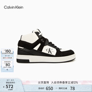 Calvin KleinJeans男士ck復(fù)古潮流撞色皮革拼接中幫籃球鞋運動鞋禮物YM01109 0GM-太空黑/月光白 41