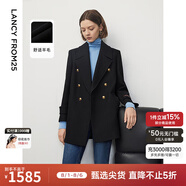 朗姿羊毛法式復(fù)古高級(jí)感西裝領(lǐng)毛呢外套冬季通勤氣質(zhì)上衣新款 黑色 M