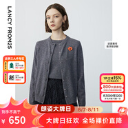 朗姿【時裝周同款 王楚然同款】純羊毛高級感氣質(zhì)冬新款毛針織衫 中灰色2開衫 XL