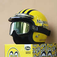 GALLOP臺灣復古3/4安全帽mooneyes大眼睛半盔男女踏板電動(dòng)車(chē)芬克 mooneye 黃YE-3C版+金邊帽簷+19護目 Sl6
