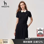 HAZZYS哈吉斯女裝 春季款翻領(lǐng)修身休閑系帶連衣裙AQWSE03BF01 藏青色NV XL (170/92A 42)