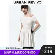 UR2025夏季新款女裝氣質(zhì)斜肩領(lǐng)修身拼接連衣裙UWM750055 本白 XL
