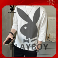 花花公子（PLAYBOY）七分袖T恤男春夏季2025新款純色百搭潮流中袖衣服男款打底衫半袖 白色 M 90斤-110斤