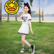 G.DUCKKIDS品牌童裝女童套裝夏季套裙兒童夏裝短袖T恤半身裙子兩件套中大童 2338 白色 120