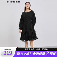 S.DEER圣迪奧女裝圓領(lǐng)波點(diǎn)網(wǎng)紗長(zhǎng)袖連衣裙S223Z12CV 黑色/91 L 170