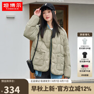 坦博爾羽絨服女短款翻領(lǐng)韓版寬松女士燈芯絨外套TD236266 奶茶棕 170 