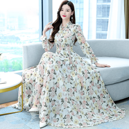 賽詩歐碎花連衣裙2025年春秋新款女裝氣質(zhì)仙女春季長袖雪紡超仙長款裙子 乳白色【原版質(zhì)量】面料 M