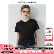 VEGA CHANG連衣裙女2025新款夏新款極簡風(fēng)不規(guī)則裙擺收腰顯瘦小個子連衣短裙 高級黑（T恤） L