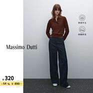 Massimo Dutti折扣升級2025女裝通勤風(fēng)學(xué)院風(fēng)系扣純羊毛Polo衫領(lǐng)針織衫05698640 紅褐色 XS